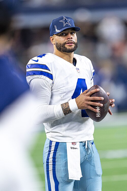 Dallas Cowboys quarterback Dak Prescott holding a football